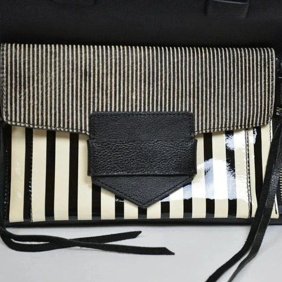 REBECCA MINKOFF COPENHAGEN BLACK/ WHITE PEBBLED LEATHER TOTE - Picture 5 of 16